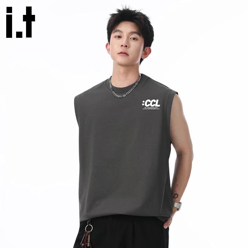 it:CHOCOOLATE无袖T恤男士坎肩背心男夏季薄款健身打底衫宽松潮