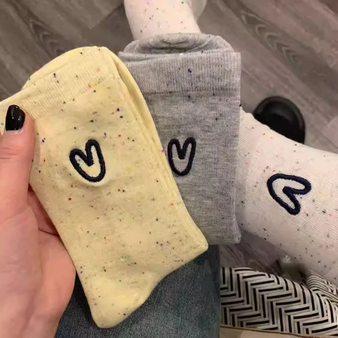 【5双装】点子纱爱心堆堆袜韩版中筒袜学院风ins潮超可爱百搭卡通