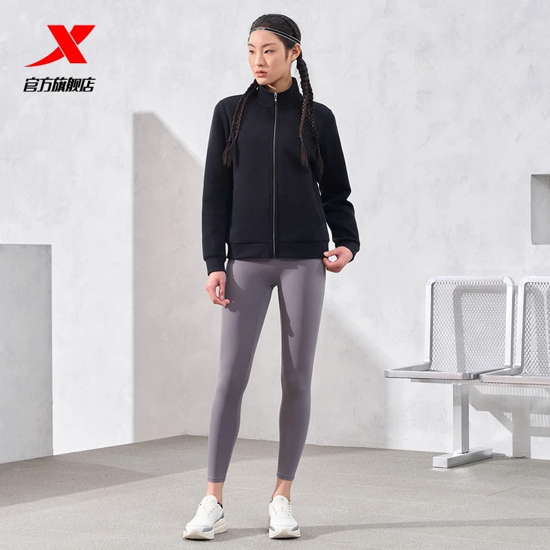 特步塑型科技女运动外套2025春秋新款立领针织开衫976128060042