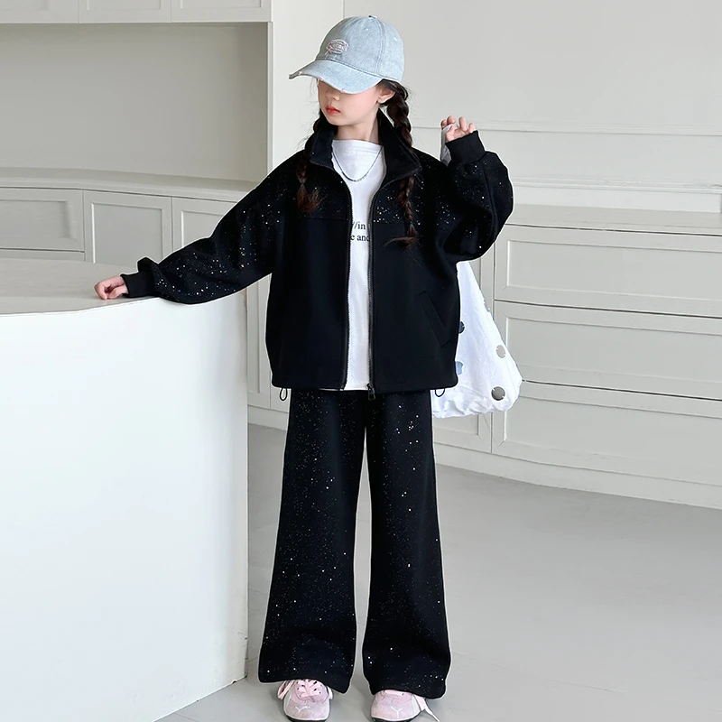 女童套装春秋季2025新款中大童6-12岁洋气潮流儿童韩版休闲两件套