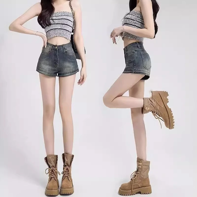 美式复古牛仔短裤女夏季新款2025年爆款高腰紧身字短辣妹热裤