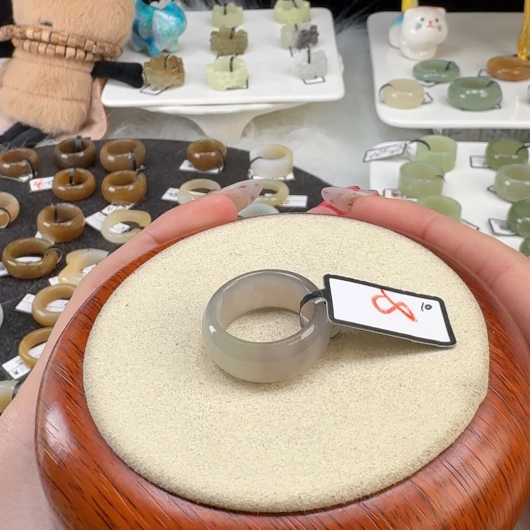 和田玉未镶嵌戒指o55冰紫墩墩17.7