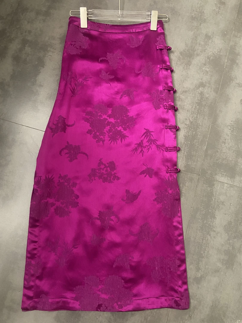 【紫云间】重磅桑蚕丝提花冠乐绉半裙盘扣设计优雅轻奢女人味半身裙