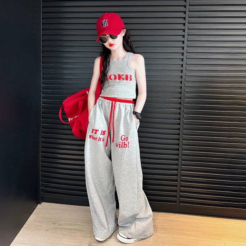 女童夏季套装2025新款中大童洋气百搭背心夏季高级感休闲裤两件套