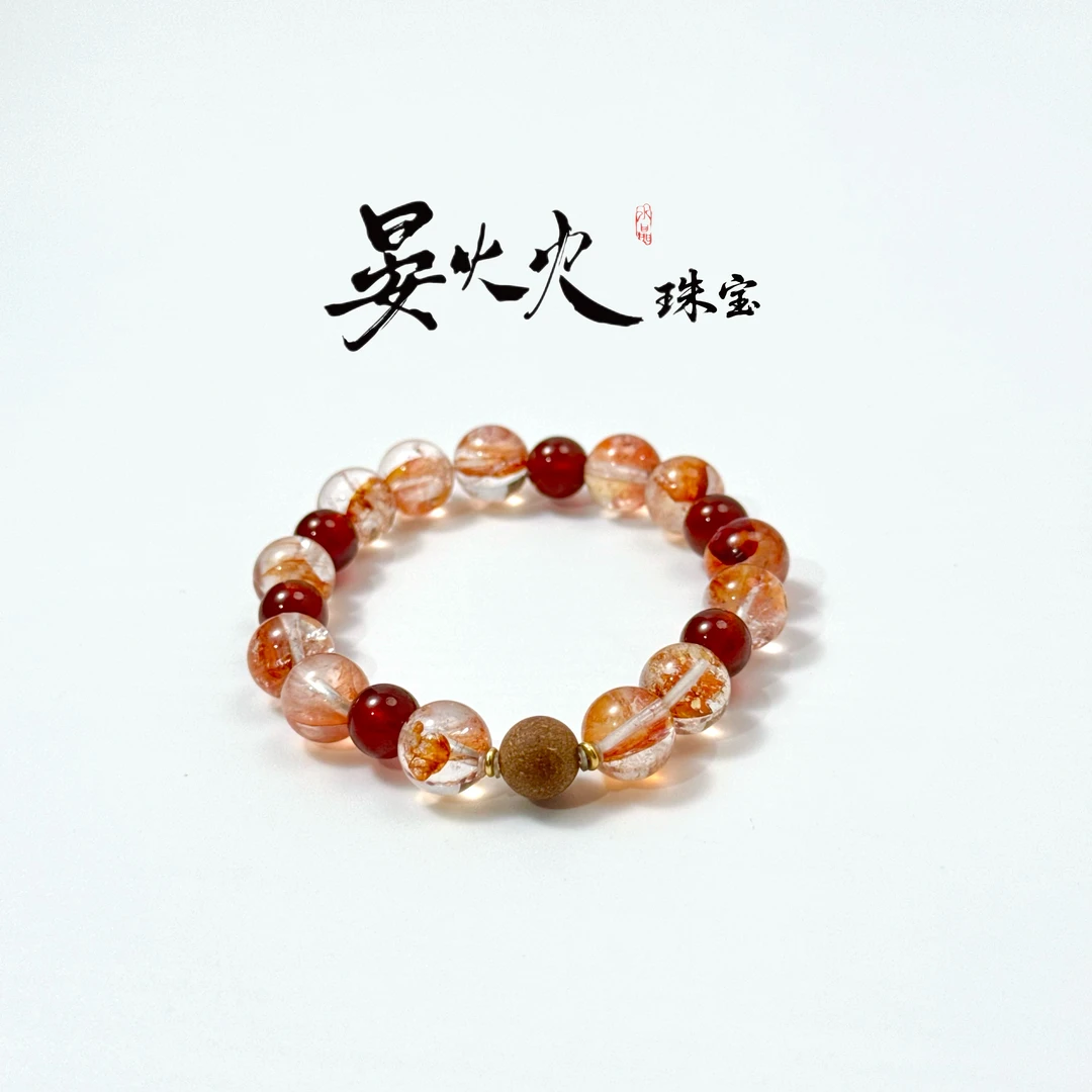 晏火火【如胶似漆】天然锦鲤胶花+红石榴石+手工合香珠设计师手串