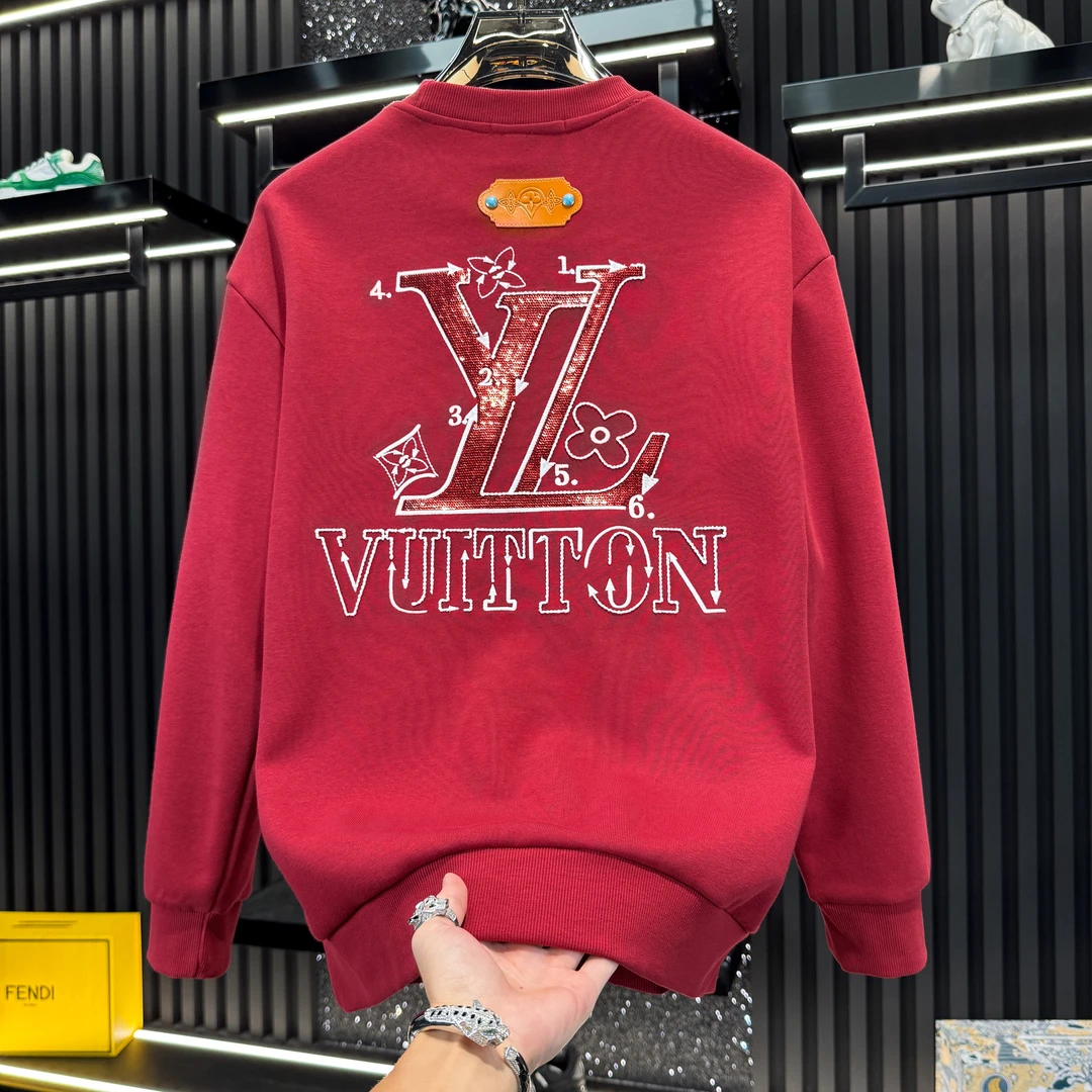 那因波勒男士高端刺绣圆领卫衣秋冬季潮牌休闲长袖红色套头打底衫