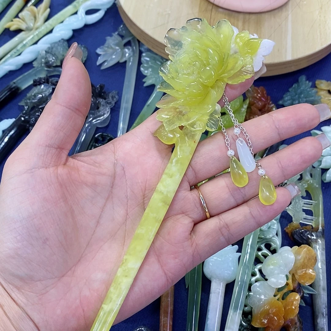 蛇纹石玉发簪未镶嵌霖*