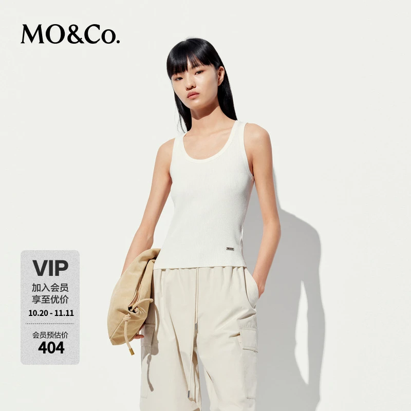 MOCO背心2025夏新品含醋酸针织简法圆领金属牌修身工字MBE2SWTT03