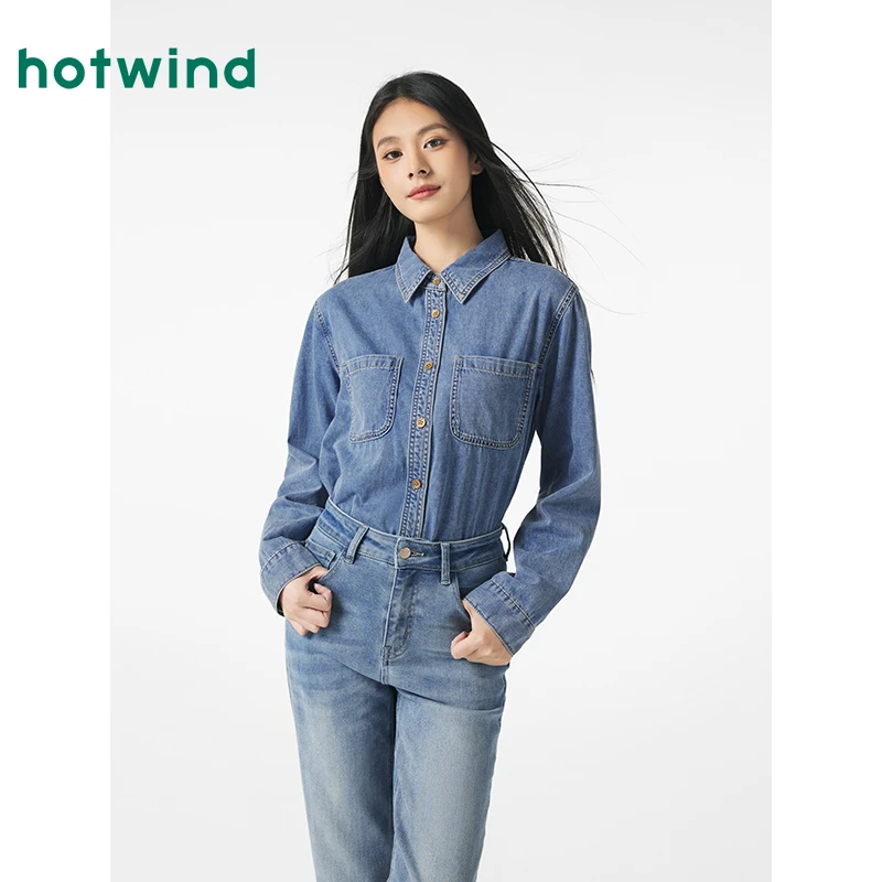 热风2025年春季新款女士基础牛仔衬衫F02W25501