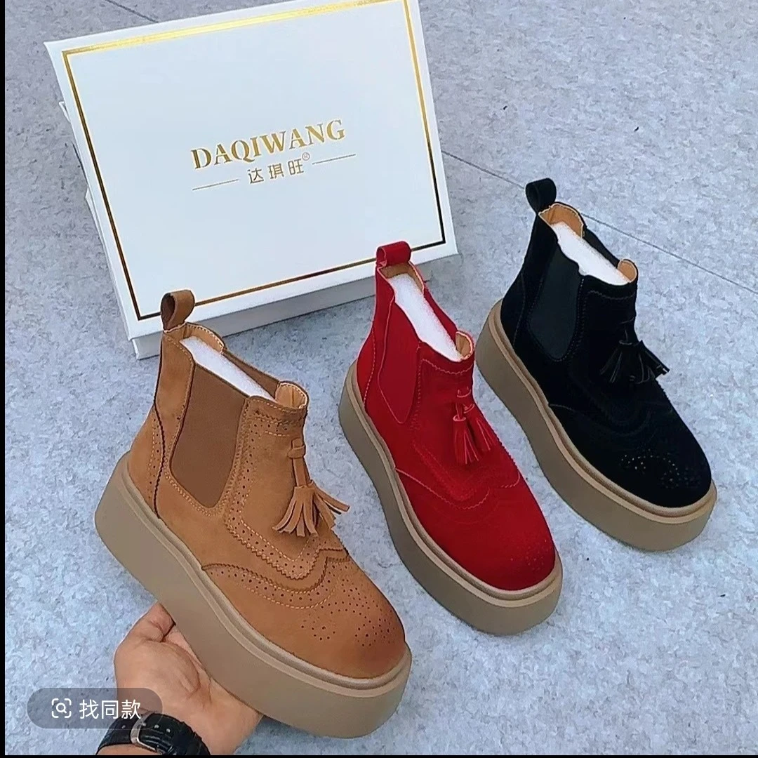 [ almera] 时尚爆款短靴百搭推荐厚底复古秋冬系带休闲