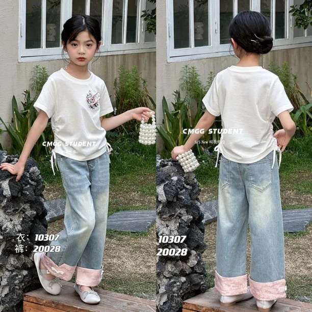叫我格格夏季款直筒裤20028女童洋气新国风时尚窄版直筒牛仔裤潮