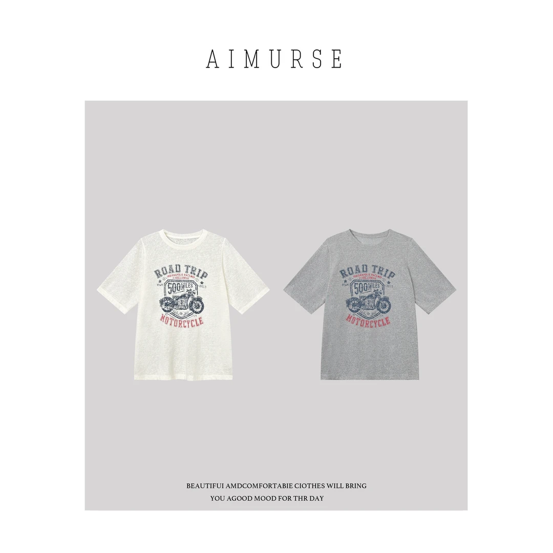AIMURSE【哈雷】小众设计师 哈雷机车烫印图案百搭休闲T恤 AM6968