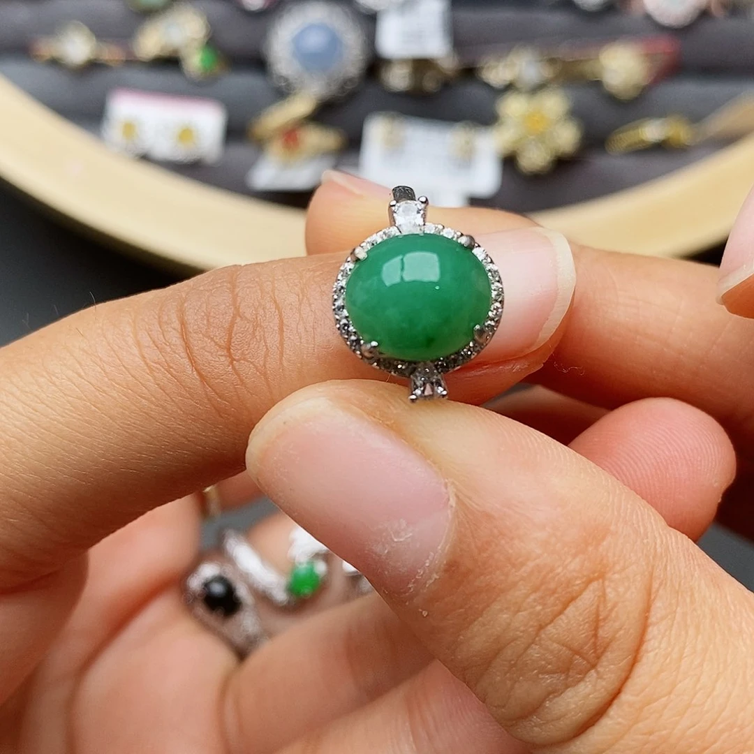 翡翠戒指银S925镶嵌莱****店1111111