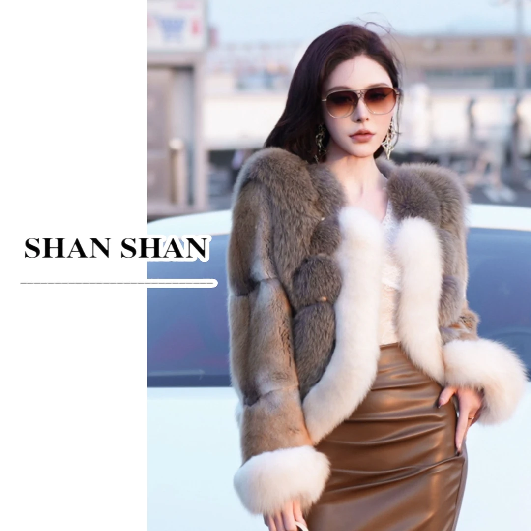SS姗姗 秋冬狐狸毛拼貂轻奢保暖设计皮草短外套 51070368-6893