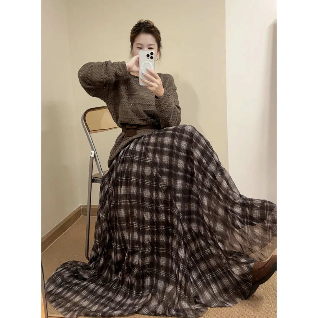 【老钱风-复古格子裙】气质格子大摆裙女宽松遮肉显瘦百搭半身裙