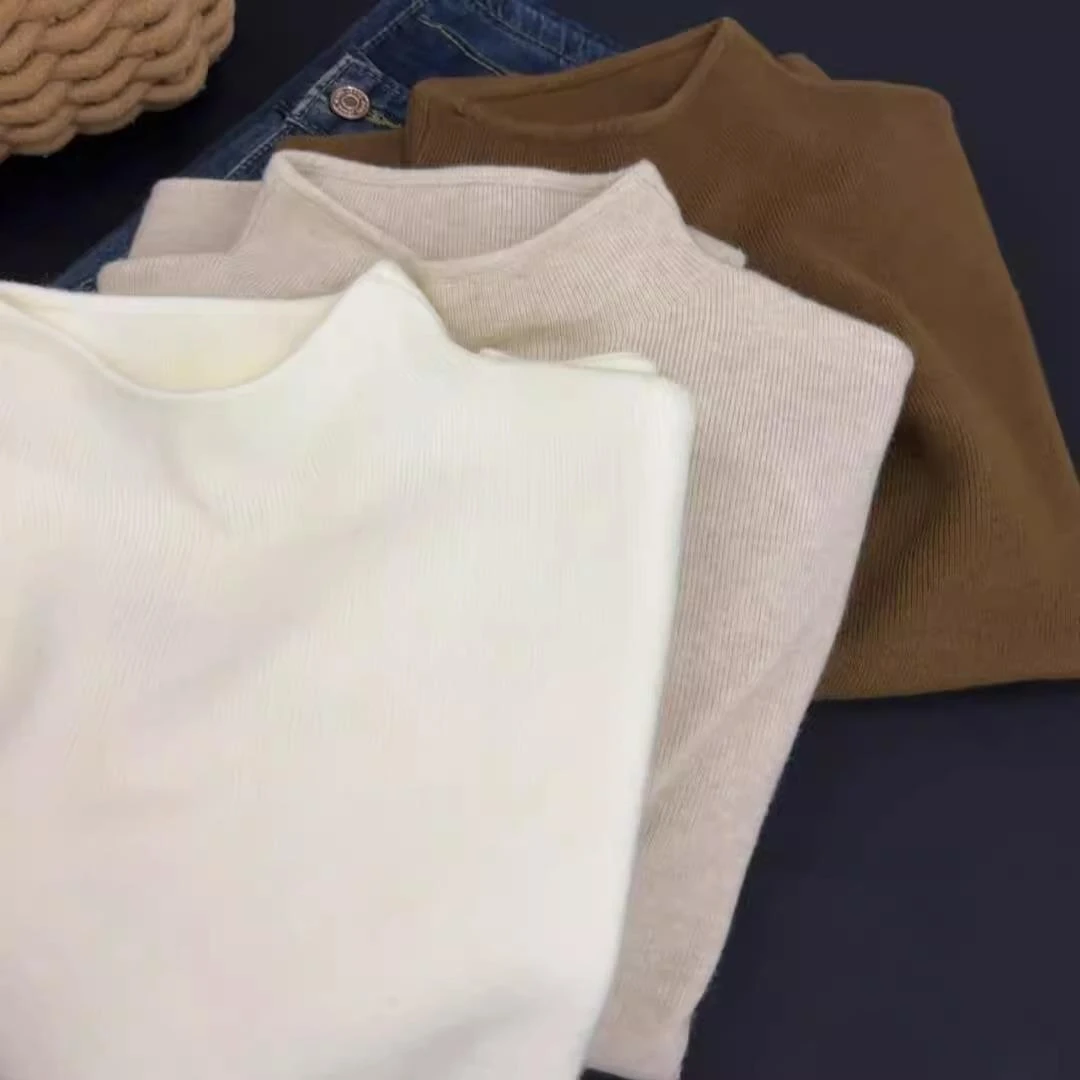 初秋小立领奶fufu软糯针织长袖打底衫女冬季毛衣韩版简约上衣内搭