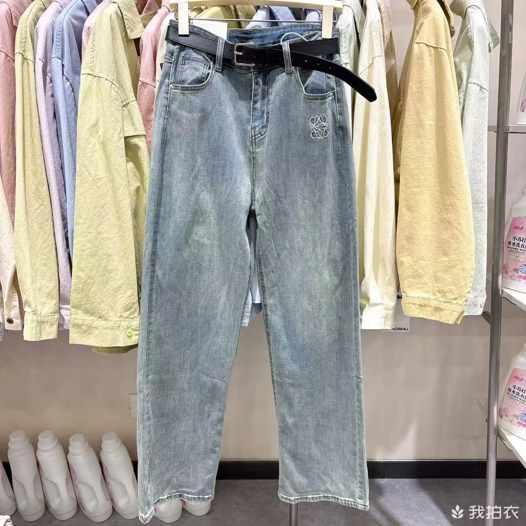 KJ3626立体刺绣水洗直筒牛仔裤拖地裤