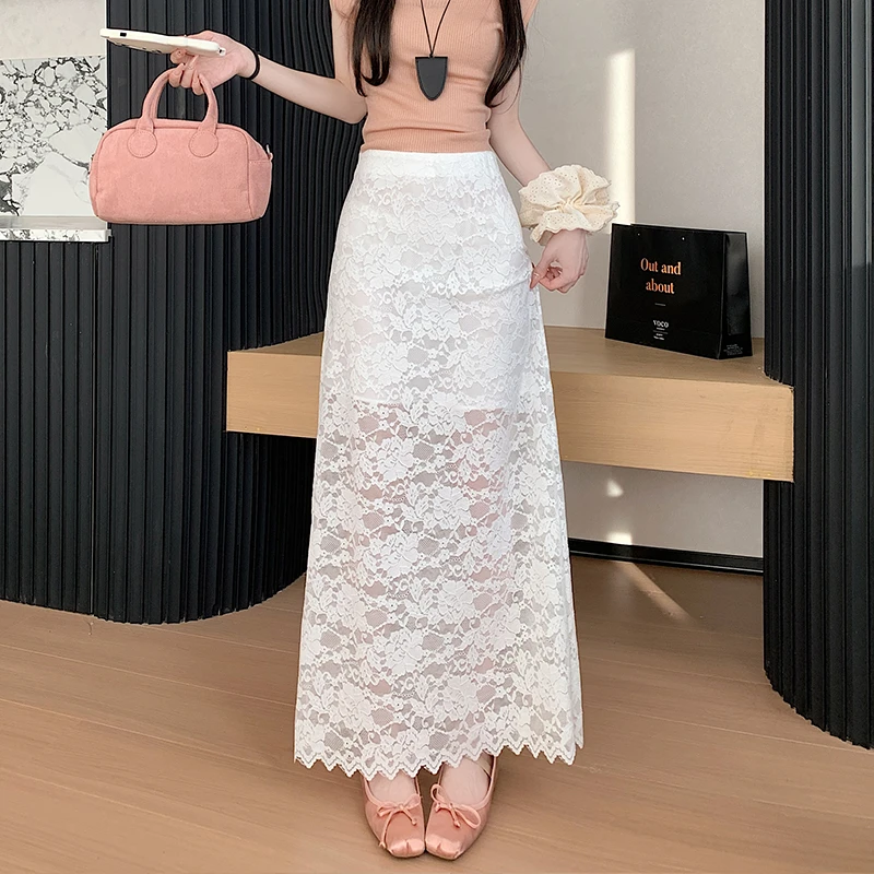 韩版蕾丝花边包臀裙半身裙女夏季高级感时尚百搭气质显瘦a字长裙