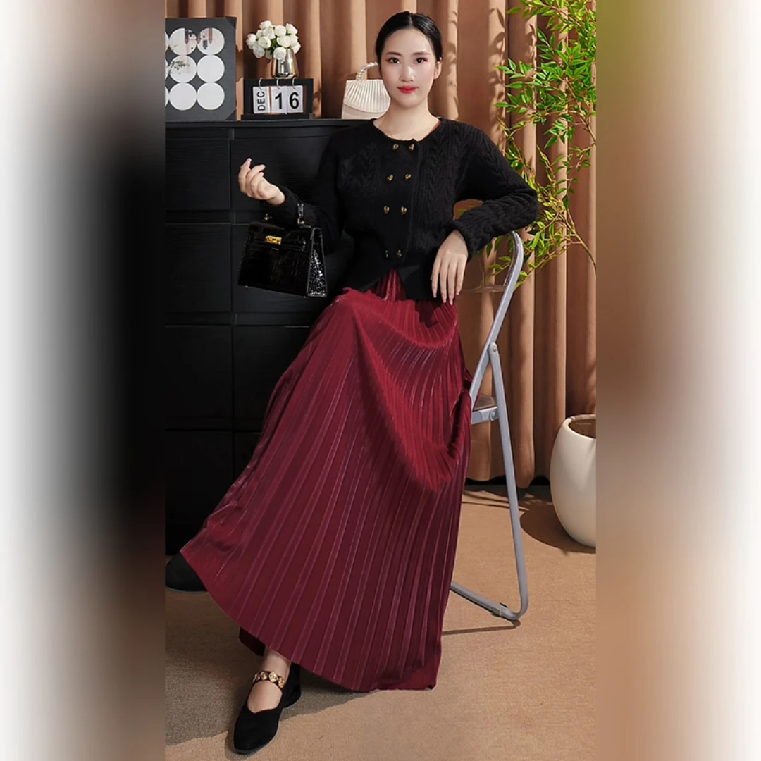 原版正品百褶裙半身裙秋女2025新款爆款显瘦长裙到脚髁a字大摆裙