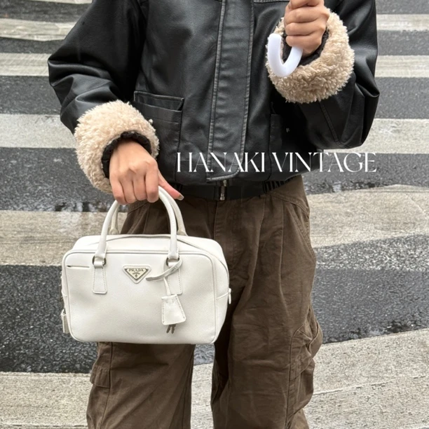 95新 Prada/普拉达 花绮中古/Prada小号plume白色单肩包
