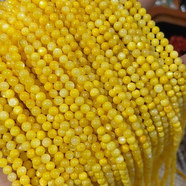 玛瑙/玉髓合金珠宝半成品3条4mm黄贝圆珠