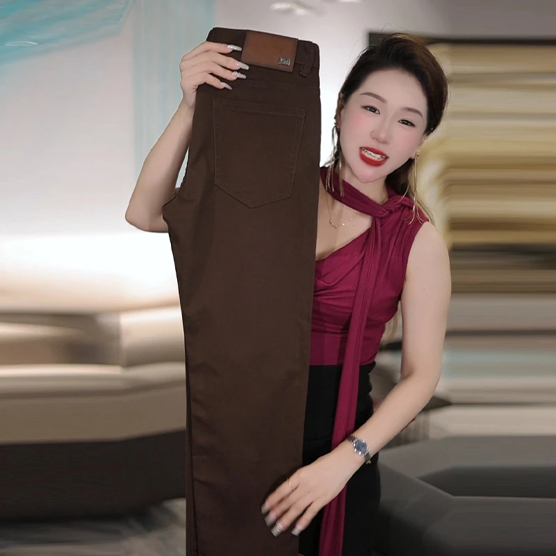 轻奢原创咖啡色夏季男士高弹力舒适夏季九分牛仔裤夏装休闲裤男款