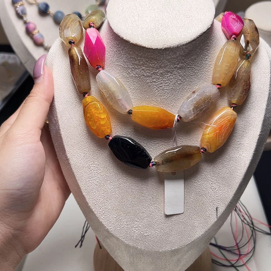 玛瑙/玉髓合金珠宝半成品k151 15*30m 龙鳞纹切面玛瑙一条