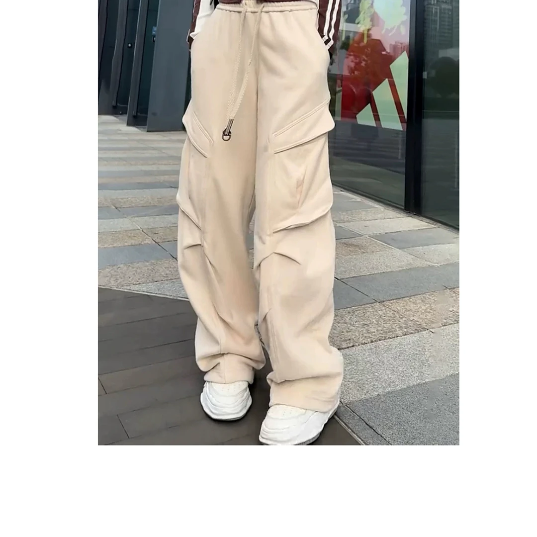 复古宽松直筒女款工装裤秋百搭褶皱休闲裤