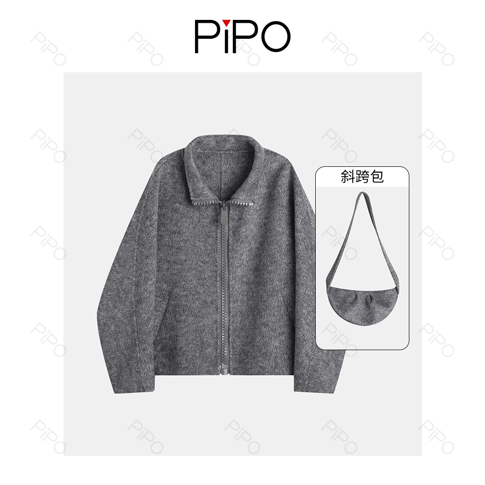 PIPO【ZG】山羊绒绵羊毛女香蕉袖短款毛呢外套外套秋冬DD53A379