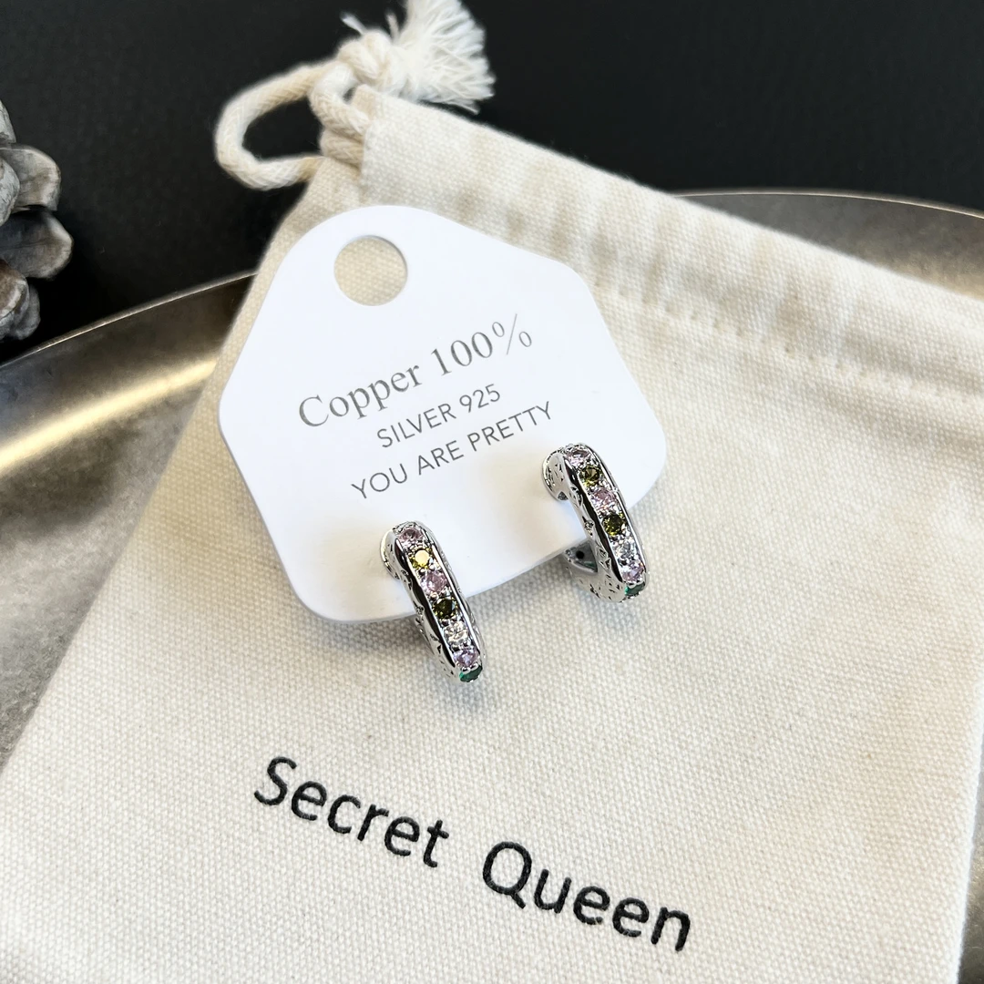 铜合金合成锆石耳饰 小众设计彩色锆不规则花子耳钉AH227