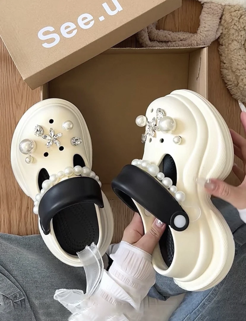 嘉嘉推荐#02【洞洞鞋珍珠】厚底凉拖鞋