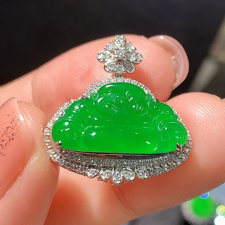 翡翠18K金镶嵌吊坠(不含链)