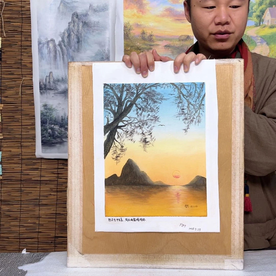 油画行路人小院绘画作品竞拍