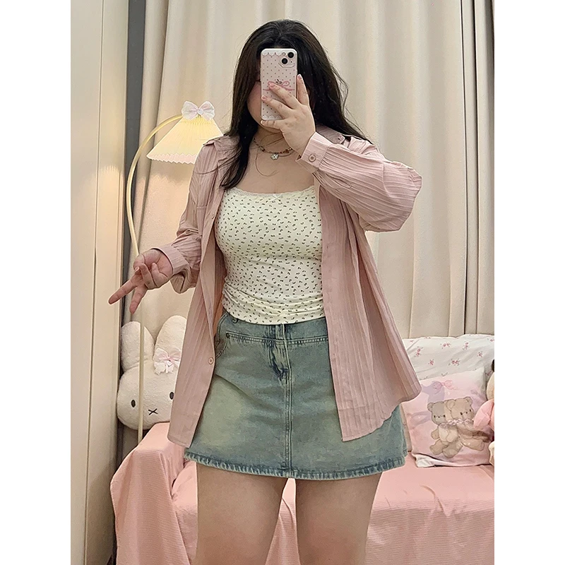 美式复古牛仔短裙女夏季新款裙裤大码胖mm裤裙高腰显瘦a字半身裙