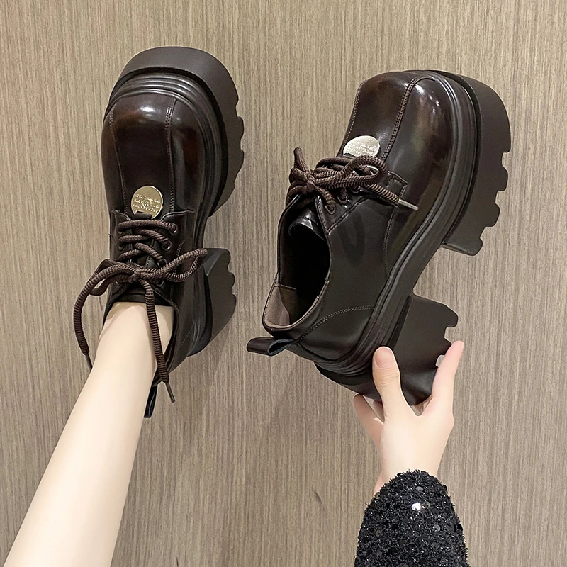 复古英伦风小皮鞋女2025新款春季百搭厚底松糕小个子增高乐福单鞋