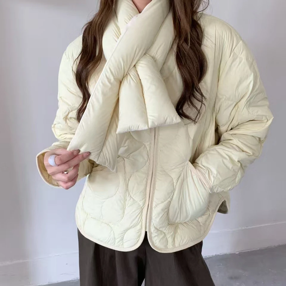 冬轻盈泡芙新标白鸭绒羽绒服围巾葫芦绗缝轻薄款羽绒服