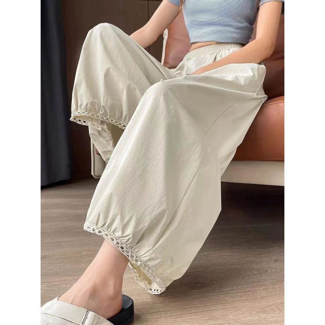 爆款蕾丝花边冰丝灯笼裤女夏季九分速干防晒气球裤阔腿蓬蓬花苞裤