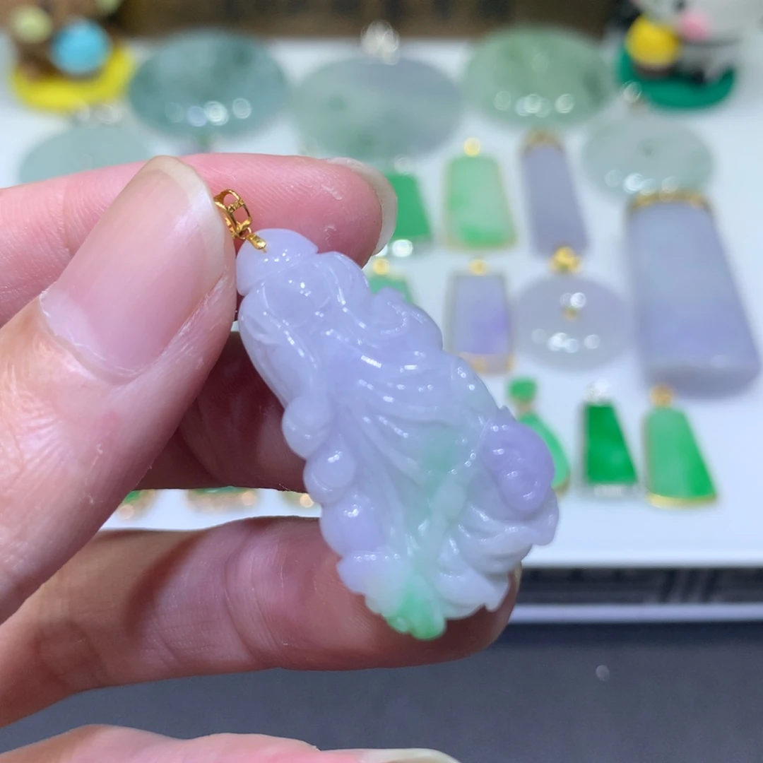 翡翠18K金镶嵌吊坠(不含链)