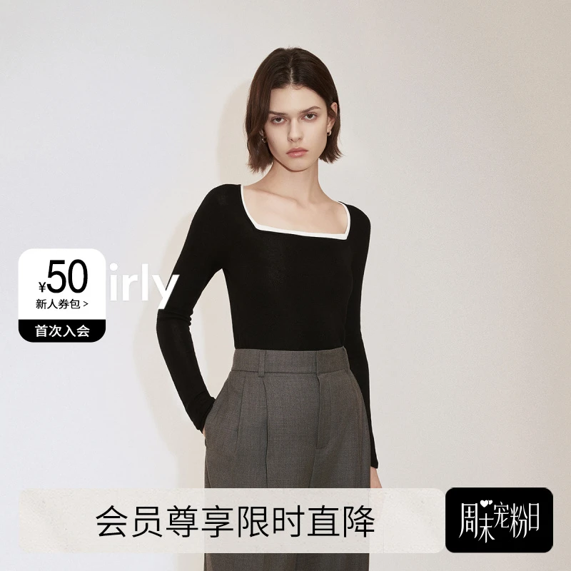 ochirly欧时力 桑蚕丝羊毛套头毛衣新款女方领气质雅丹风