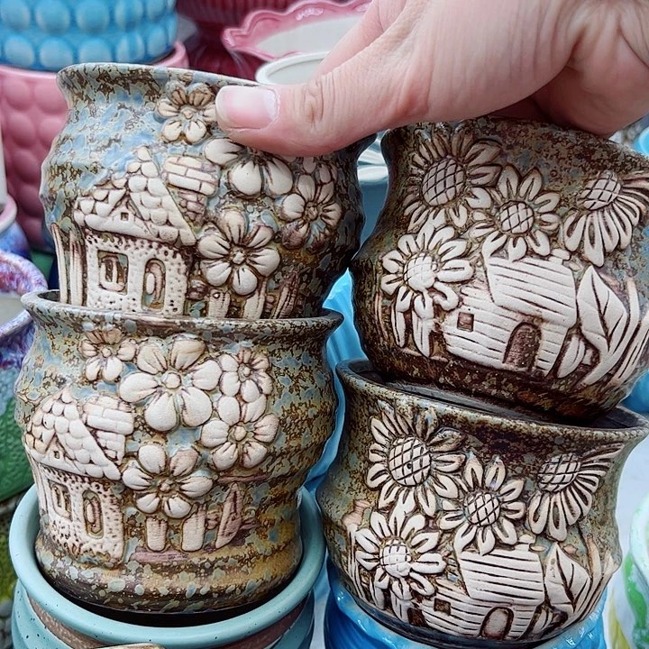 多肉绿植陶瓷花盆9.9包邮，有孔