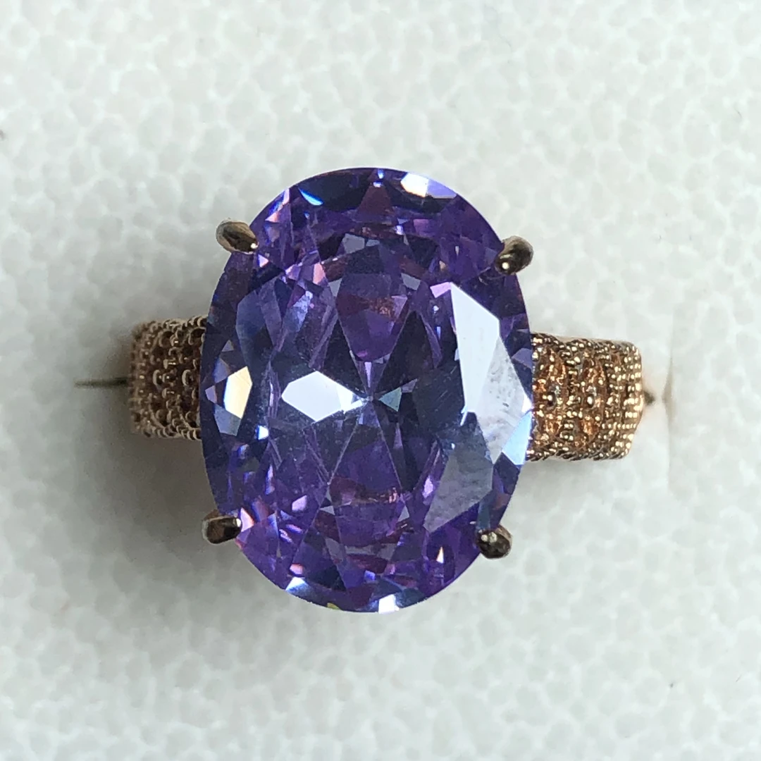 1274薰衣草紫水戒指玫瑰托开口可调节精选