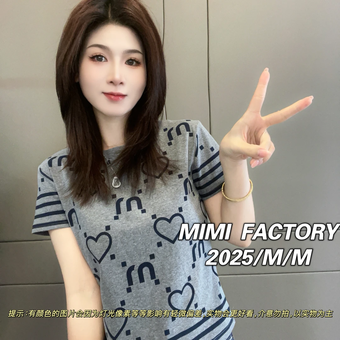芈芈-2039 2025新款短袖 欧货字母短袖T恤女修身显瘦百搭上衣XCTQ