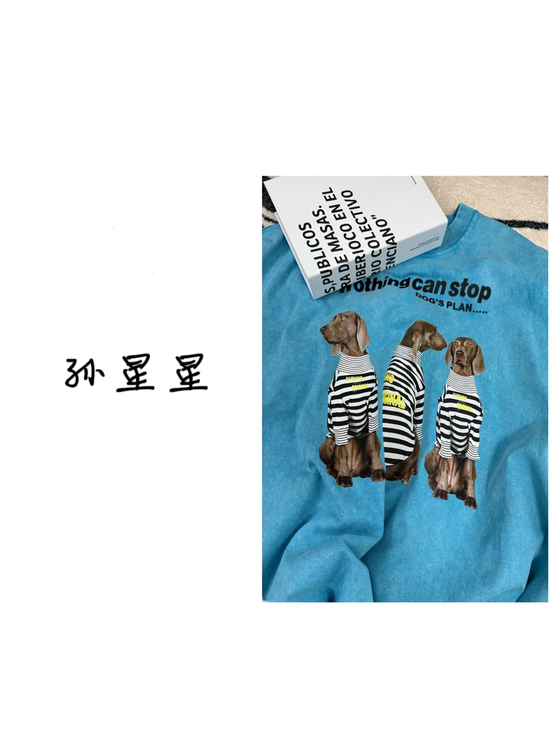 2025新款美式卡通印花潮牌女士小众重磅纯棉短袖T恤-TX2525