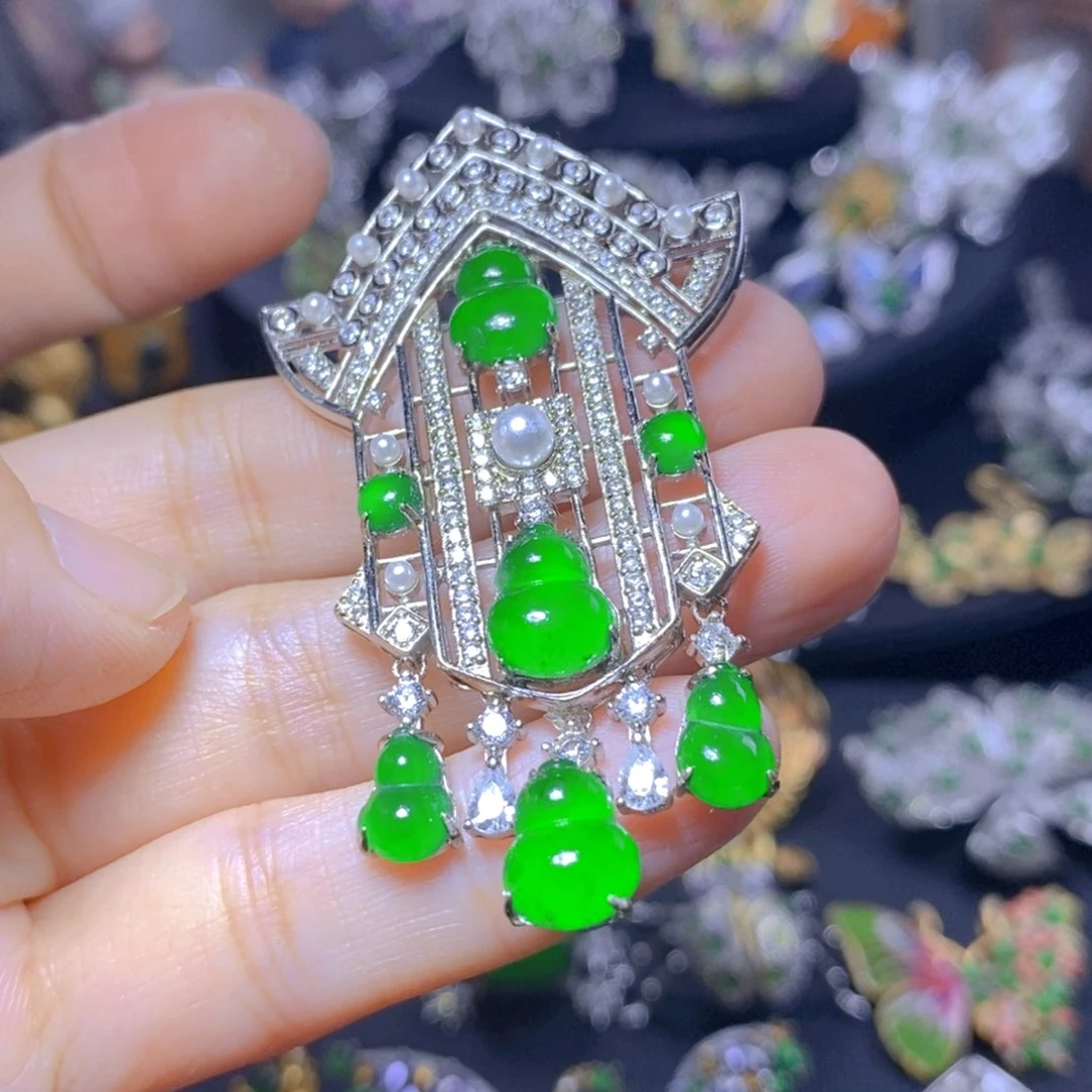 翡翠银S925镶嵌吊坠(不含链)天然翡翠