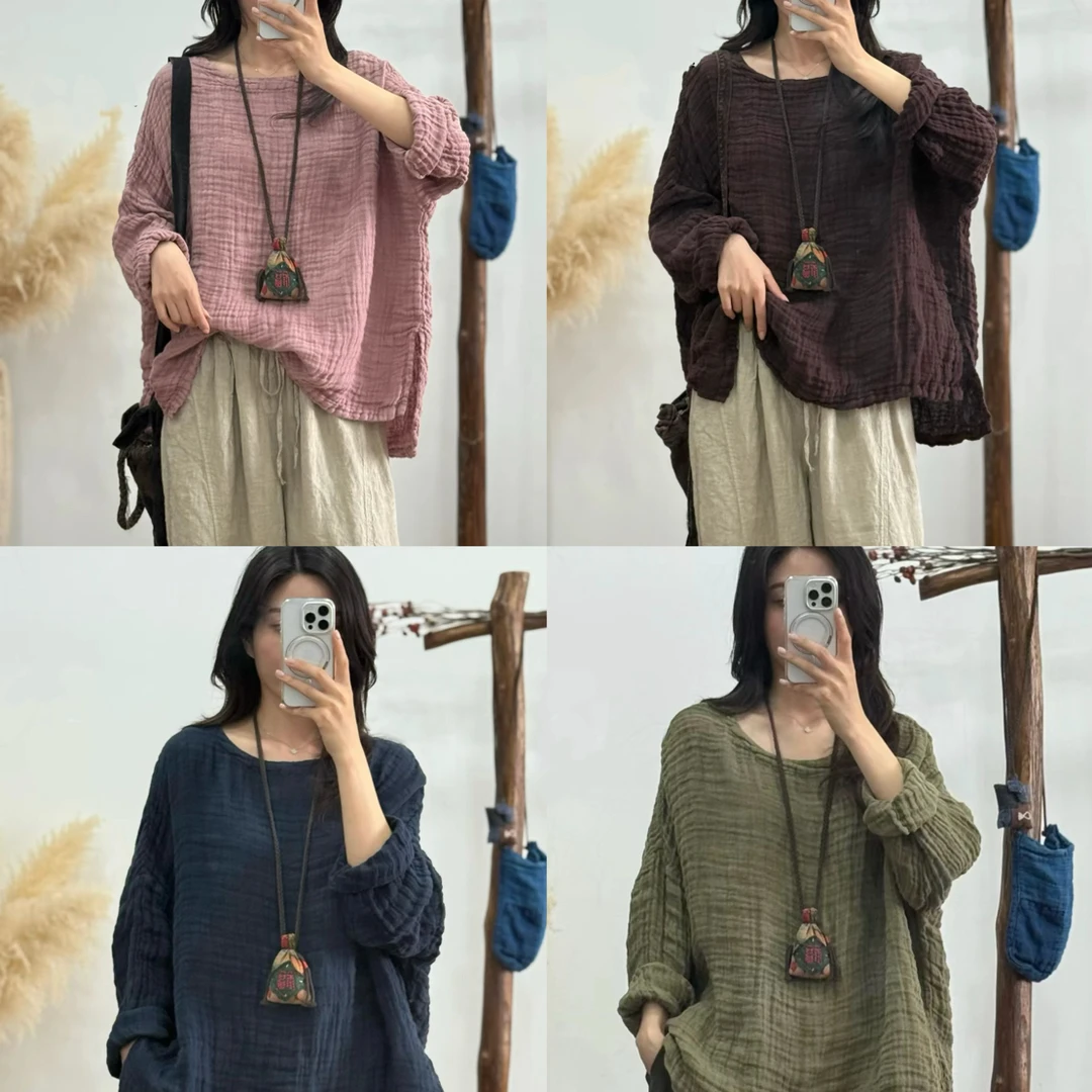 早春款肌理麻纯色套头衫