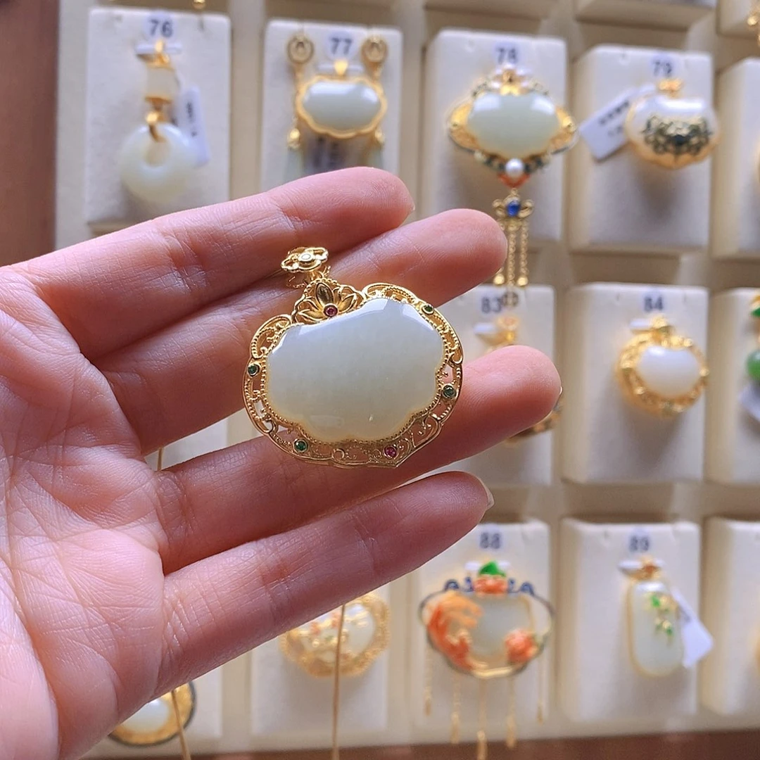 和田玉颈饰银S925镶嵌