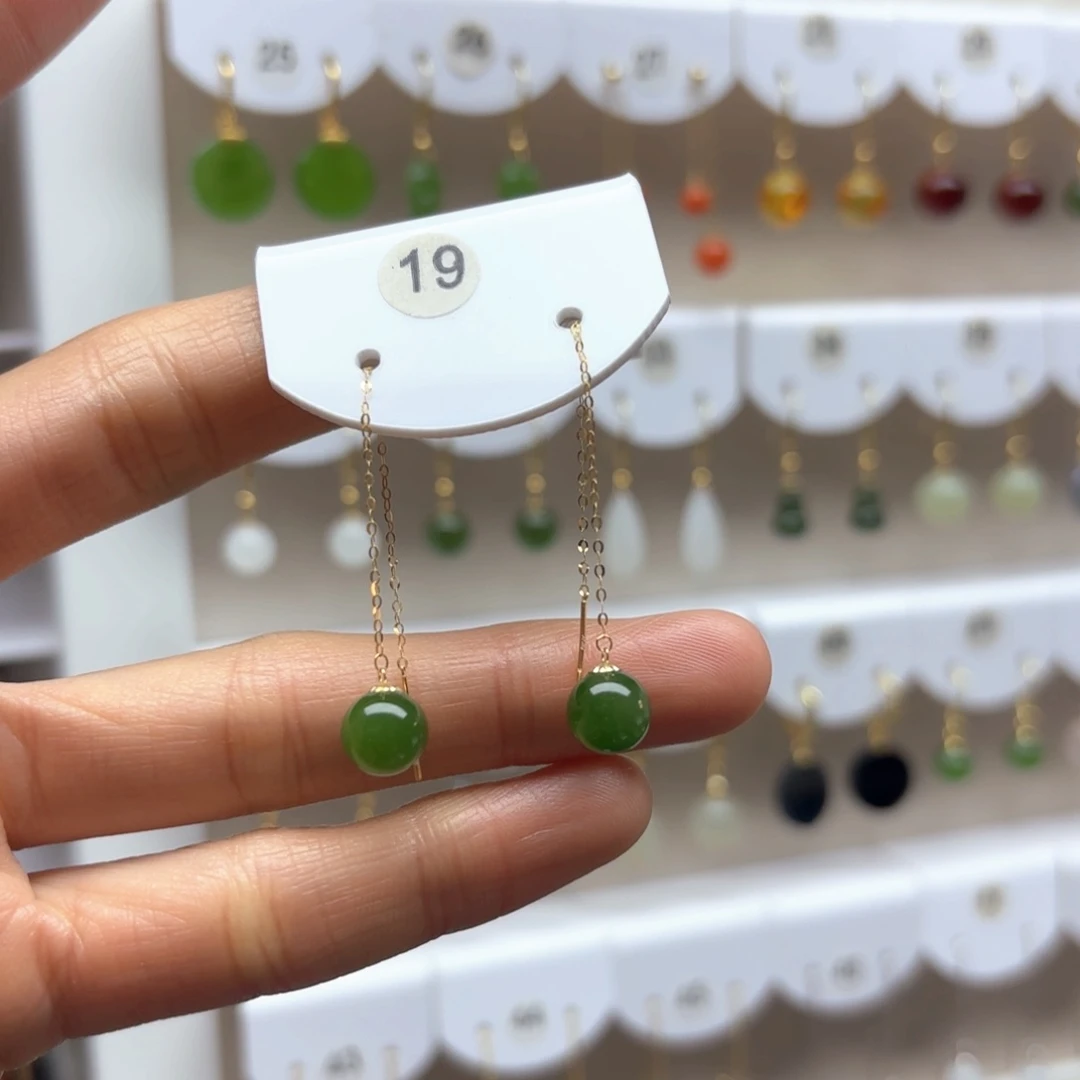 和田玉耳饰18K金镶嵌2