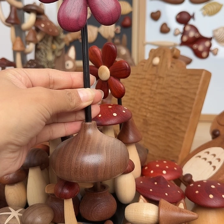 木紫色小花朵花器一套