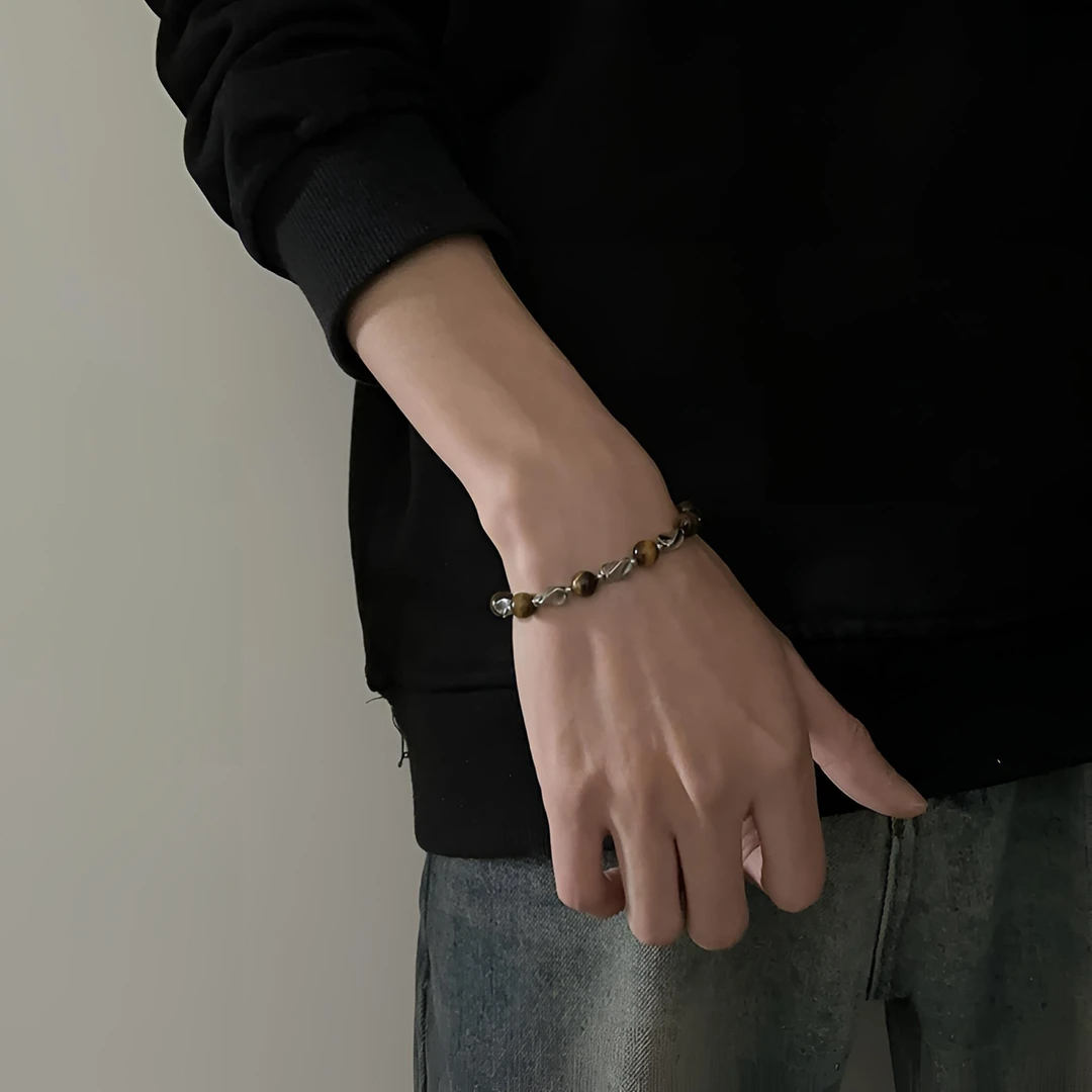 钛钢玻璃手链 新中式国风百搭复古可调节手链ins男士饰品轻奢手链