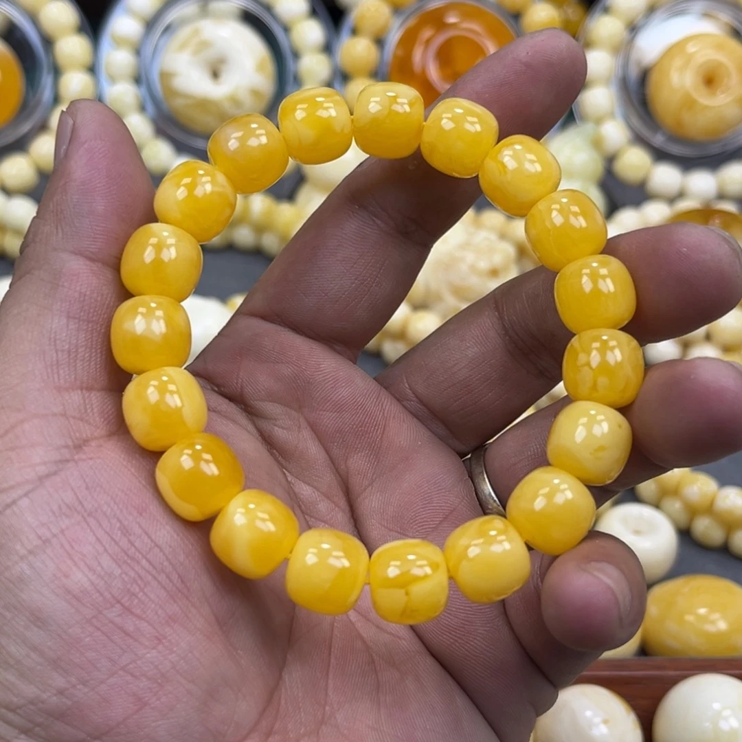 琥珀未镶嵌手串同料焦皮橘红浓蜡老邢手串11.8mm